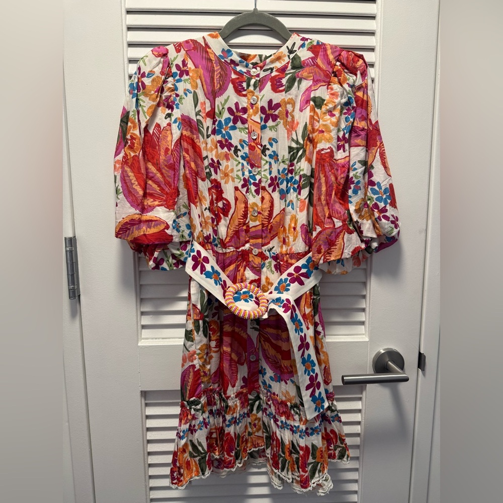 FARM Rio | White Spring Bananas Mini Dress | Multicolor, Size M - Picture 8 of 8